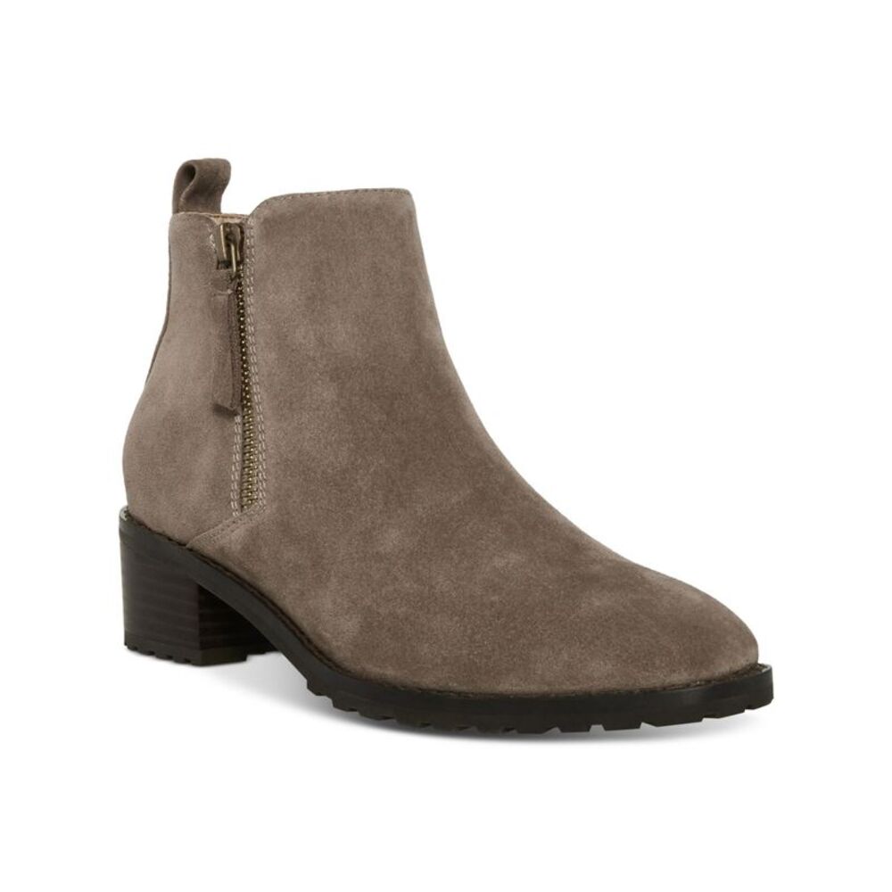 AQUA COLLEGE Womens Gray Back Pull-Tab Sanction Round Toe Block Heel Booties 6 M